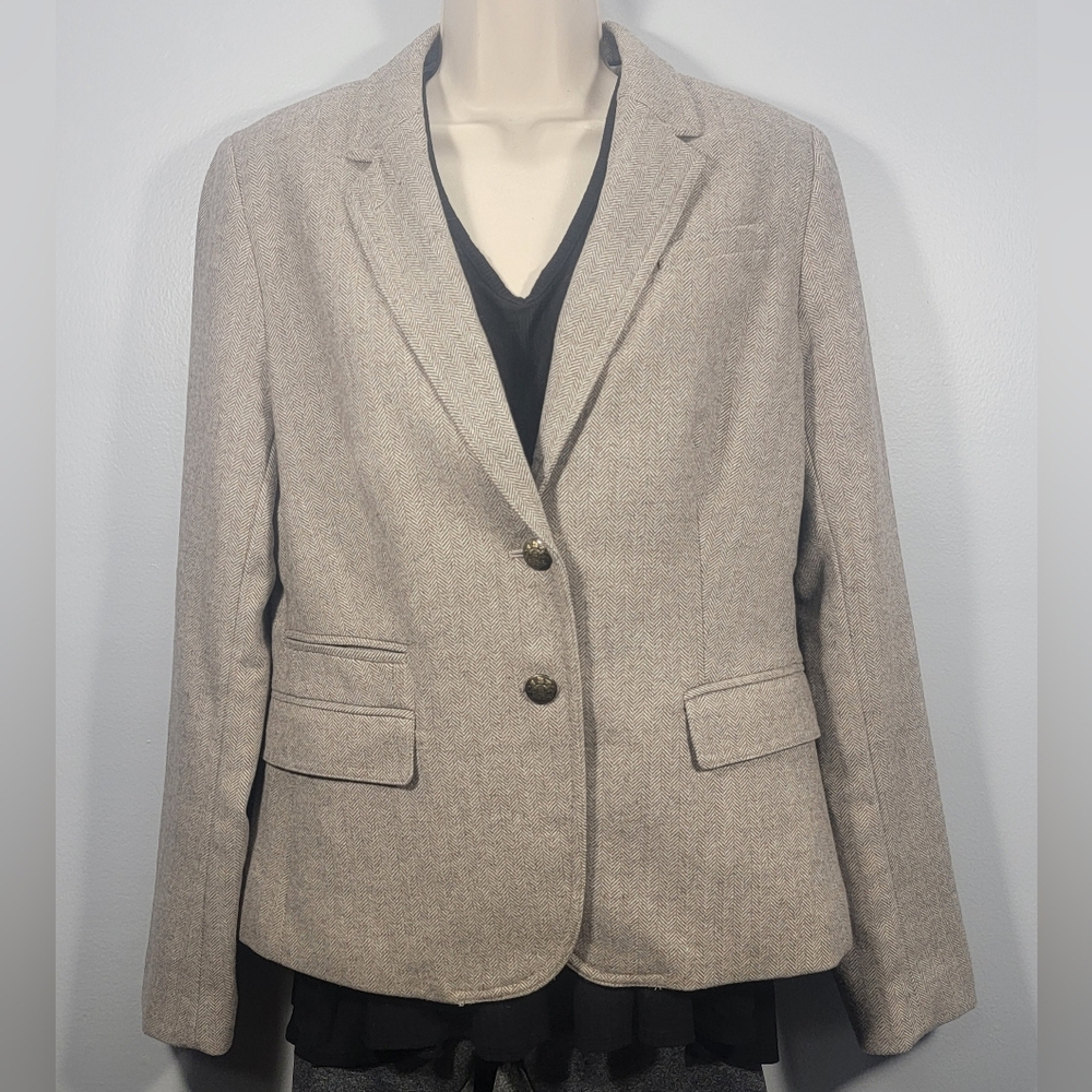 Banana Republic Size 10 Tan Blazer Herringbone Wool Blend